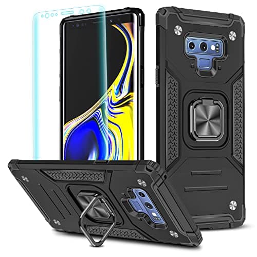 Image of YmhxcY Compatible with Galaxy Note 9 Case with 3D Curved Screen Protector,Armor Grade Cases with Rotating Holder Kickstand Non-Slip Hybrid Case For Samsung Galaxy Note 9 6.4" KK Black