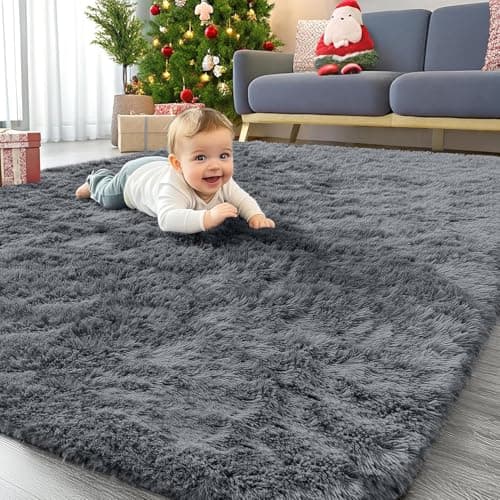 Image of Homaxy Fluffy Shaggy Rugs Living Room, Soft Thick Pile Carpet, Machine Washable Runner Rugs for Hallway, Anti Slip Bedside Rug for Kids Bedroom, Nursery - Dark Grey, 80 x 150 cm