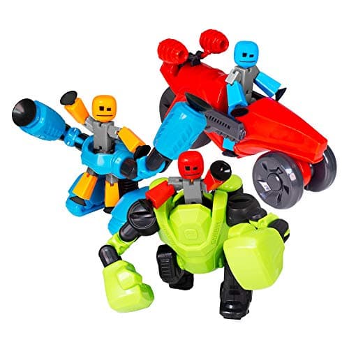 Image of StikBot Zing Megabots 3 Pack, Complete Set of 3 Possable Action Figures and Mega Vehicles, Turbo Cycle, Knockout and Avalanche