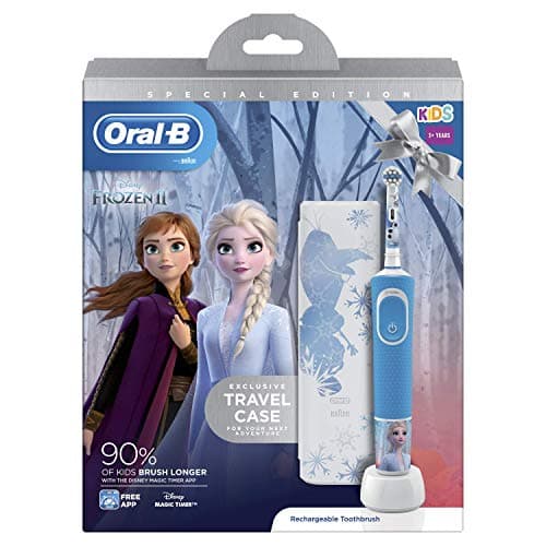 Image of Oral-B Kids Rechargeable Electric Toothbrush, 1 x Toothbrush Handle with Disney Frozen 2 Characters, 1 x Travel Case, Ages 3+