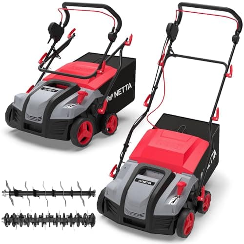 Image of NETTA 2000W Lawn Scarifier and Aerator - 400mm Electric Lawn Rake & Moss Remover, 5 Adjustable Heights, 55L Grass Box - 10m Cable Heavy Duty Lawn Aerator for Large Gardens