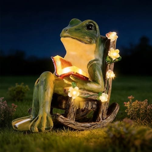 Image of ZOYDP Solar Garden Ornaments Frog, Waterproof Garden Ornaments Outdoor Statue, Solar Animal Statue Reading Frog for Home Yard Lawn Housewarming Gift