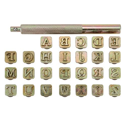 Image of Yoption 27 Pieces Leathercarft Stamping Tool Set, 26 Letters Alphabet Stamps Steel Punch Tool 6mm+1 Stamping Handle for Leather Craft