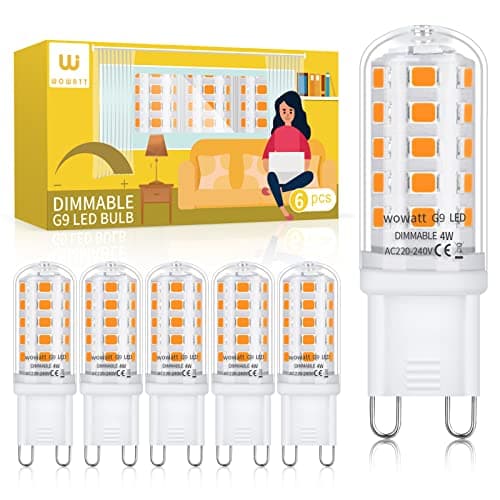 Image of wowatt G9 LED Bulbs Dimmable Warm White 3000K, 4W LED G9 Bulbs Equivalent to 40W Halogen Bulb, 400LM, AC 220-240V, CRI＞83, No Flicker, Energy Saving G 9 Bulb Capsule Light Bulbs, 6 Pack