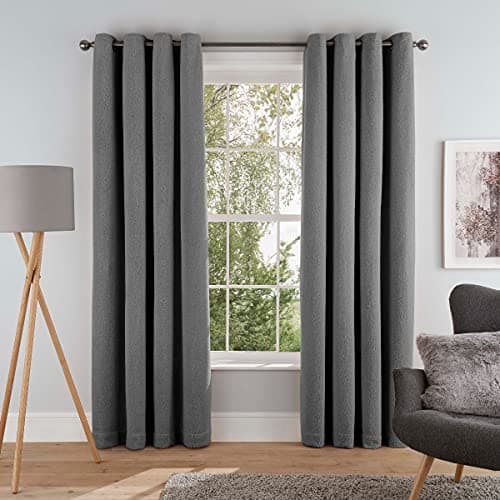Image of Sleepdown Super Soft Teddy Fleece Eyelet Lined Curtains for Bedroom and Living Room - Grey - 2 Panels, 2 x 66" x 72"