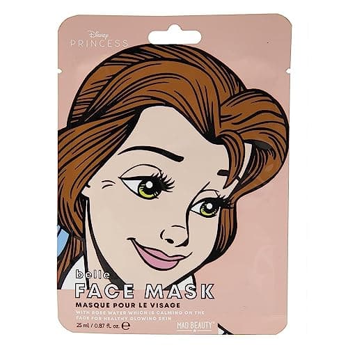 Image of MAD BEAUTY DISNEY Princess Belle Face Mask, Rose Water Infused Sheet Masks, Calms Skin Leaving It Glowing, Anti-Inflammatory, Detoxifying, Beauty Gift
