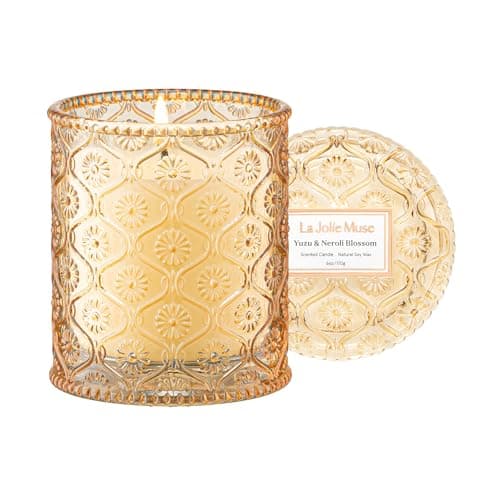 Image of LA Jolie Muse Yuzu & Neroli Blossom Candle - Yuzu, Orange Blossom, Cedarwood | 6 oz Natural Soy Wax | 40 Hours Clean Burn | Citrus Scented Candle | Gift-Ready for Hosts & Gatherings