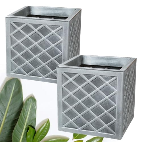 Image of Pluto Packaging Pewter Grey Small Square Lazio Effect 32cm Garden Flower Planter Great For Gardens & Patios (1)