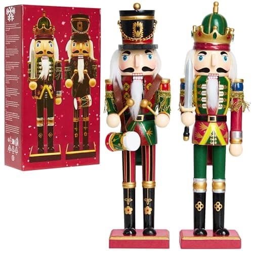 Image of DECO EXPRESS Nutcracker Pack of 2 Wooden Nutcracker Soldier 30cm Festive Christmas Decoration Xmas Ornaments