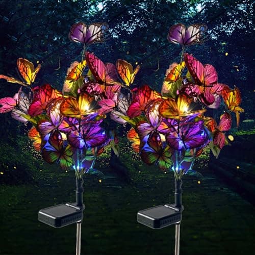 Image of IGRARK Solar Power Garden Lights, 2 Pack Butterflies Solar Flower Lights Outdoor Garden Stake, Pathway LED Lighting for Yard Lawn Decorations, IP65 Waterproof
