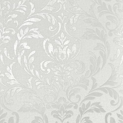 Image of Fine Decor FD43988 Azara Damask Luxury Textured Vinyl Wallpaper, Light Grey