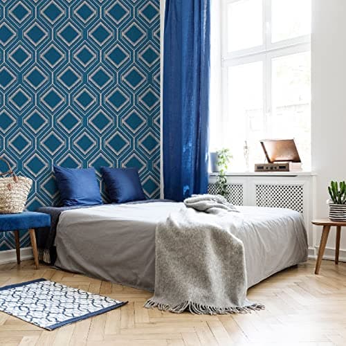 Image of Super fresco Savile Row Geometric Midnight Blue Metallic Wallpaper