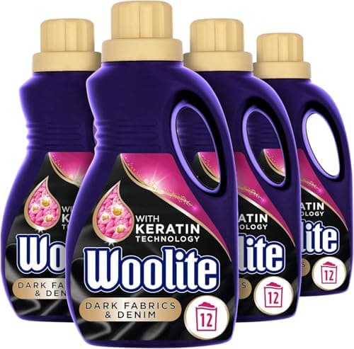 Image of Woolite Liquid Laundry Detergent, 750ml, Pack of 4, For Dark Fabrics & Denim, Hand & Machine Wash, Revives Colours & Prevents Dulling, 48 Washes