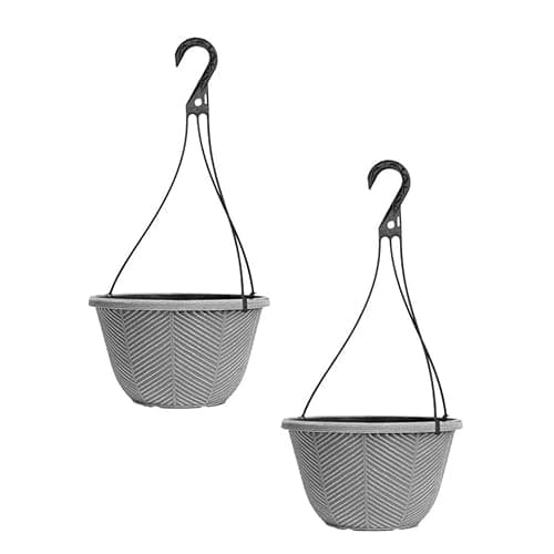 Image of Fyne-Finds Round Plastic Silver Grey Hanging Basket 30cm, 12inch Plant Pot 8L Outdoor Garden Hook Hanger Planter Weatherproof, Drainage Hole, UV-Resistant, Frost Proof (2)