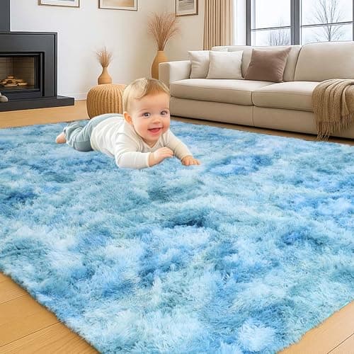 Image of INSPIRE HOMEWARE Rugs Living Room 80x150 cm, Tie Dye Teal High Pile Plush Carpet for Hallway Runner - Soft Fluffy Rug for Kids Room Bedside Rugs for Bedroom Modern Carpets for Dining Room