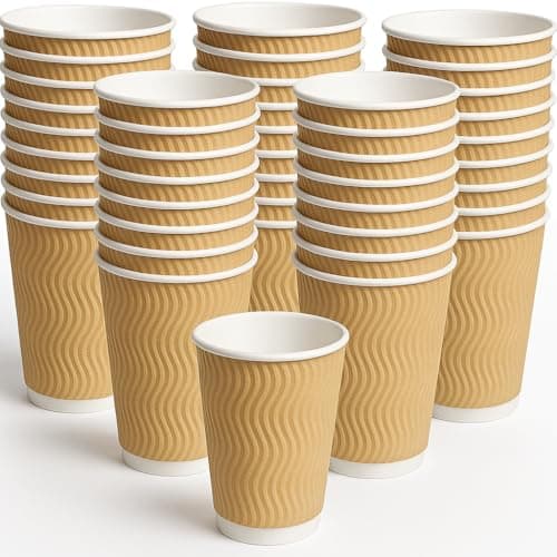 Image of 1ABOVE Disposable Insulated Paper Coffee Cups, 8 Ounce, Triple-Ply Ripple Design, Brown, 50 Count
