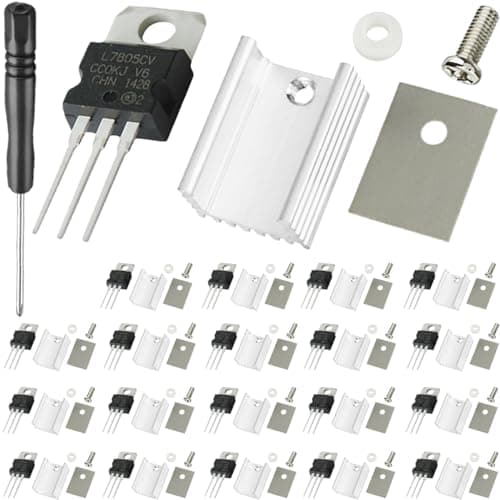 Image of DAOKAI L7805CV L7805 Three-Terminal Voltage Regulator Output 5V 1.5A Integrated Circuits Linear Positive Voltage Regulators TO-220 with Aluminum Heatsink Screwdriver Mounting Kits(20 pcs)