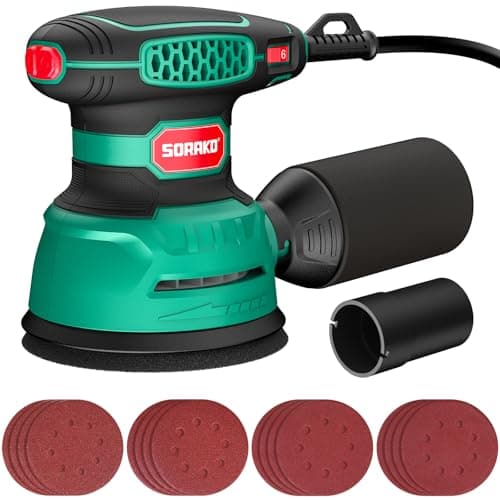 Image of SORAKO Orbital Sander 350W, 125MM Random Orbital Sander, 6 Adjustable Speeds, 16pcs Sandpaper, with Dust Collection and Quick Brake Function, for Sanding, Polishing Wood, DIY, Home Improvement