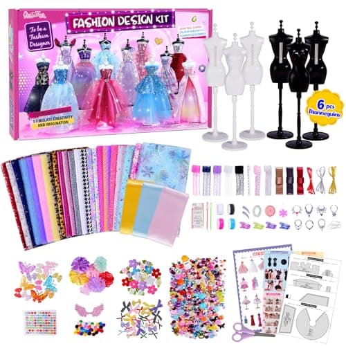 Image of 1000+Pcs - Fashion Designer Kit for Girls with 6 Mannequins- Creativity DIY Arts & Crafts Kit Learning Toys Sewing Kit for Kids- Teen Girls Kids Birthday Easter Gift Present Age 6 7 8 9 10 11 12+