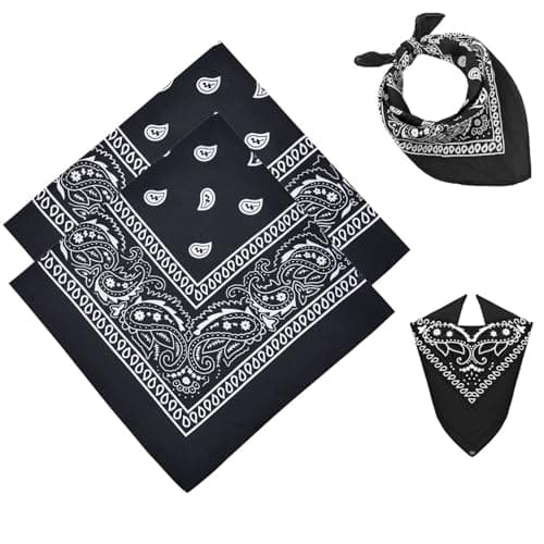 Image of JJiaoLinin Bandana Head Scarf for Men and Women, 2 Pcs Paisley Bandana,Stylish Cowboy Headband Handkerchief,Outdoor Sports Square Bandanas Pirate Head Scarf for Men Women Hip-Hop Sporting (Black)