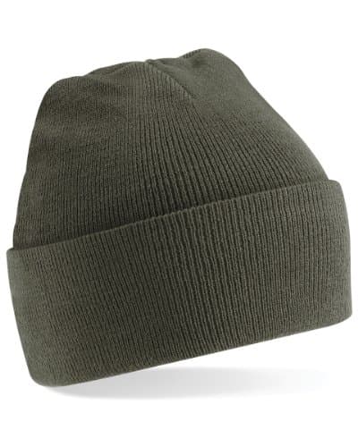 Image of Beechfield - B45 Olive Green Classic Cuffed Beanie Hat - Unisex Winter Hat, Classic Knit and One Size Beenie Hat - Double Layer