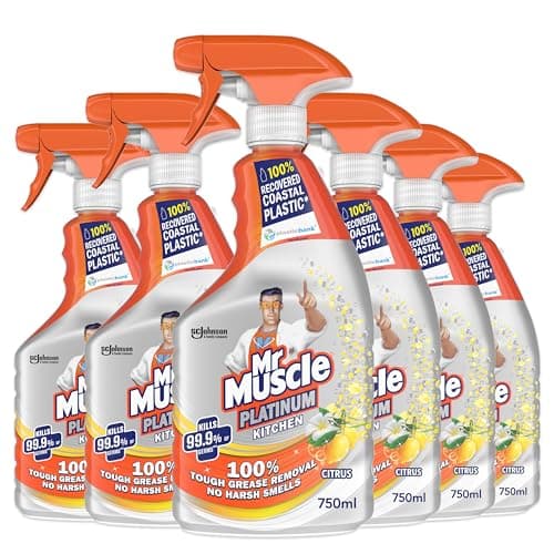Image of Mr Muscle Kitchen Cleaner, Platinum Antibacterial Kitchen Spray, Citrus, Pack of 6 (6 x 750 ml)
