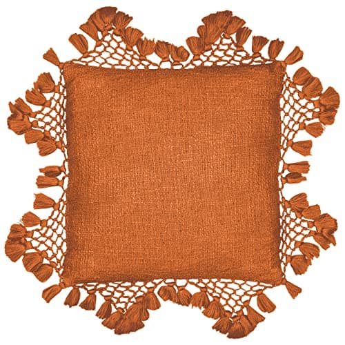 Image of furn. Yard Anko Cushion Cover – Textured Cotton with Macramé Tassel Trim (Pecan – 45 x 45cm)