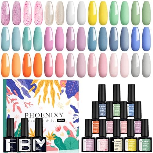 Image of Gel Nail Polish Set - Phoenixy 24pcs UV Gel Nail Polish Starter Kit Soak-off Gel Polish Nail Varnish Sets Nails Polishes with Base and Top Coat Gifts for Women