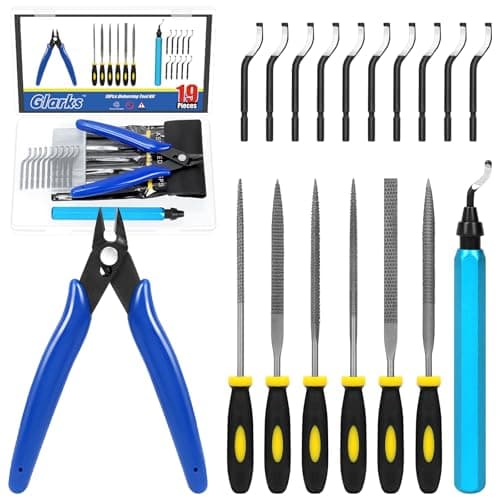 Image of Glarks 19pcs Deburring Tool Kit, Includes 1pcs Deburring Cutter, 11pcs Heavy Duty BS1010 Deburring Blades, 1pcs Flush Cutter, 6pcs Different Types Needle Files for Resin,3D Printing