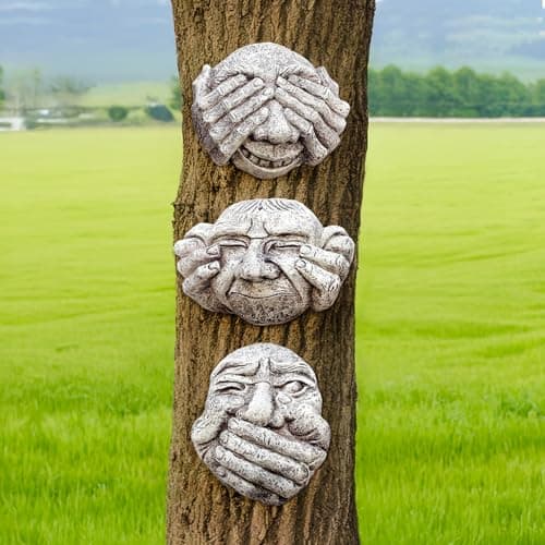 Image of Garden Mile Resin Garden Ornaments Outdoor 3 Hanging Gargoyles with Stone Effect - Large Weatherproof Garden Ornaments Wall Plaques See, Hear and Speak No Evil Statue for Indoor Outdoor Garden Decor