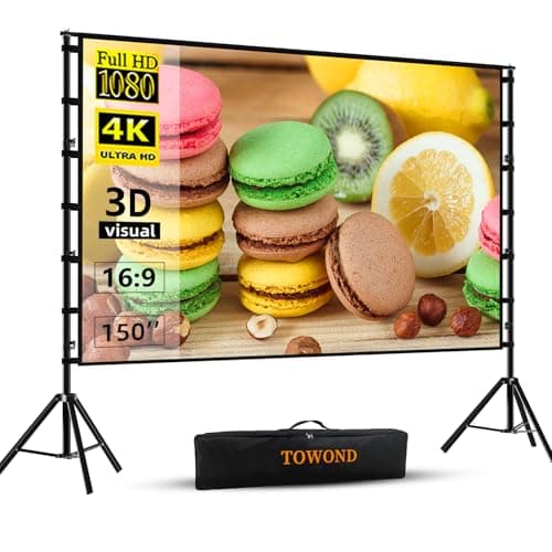 Image of Projector Screen and Stand,Towond 150 inch Outdoor Projection Screen Portable 16:9 HD Rear Front Garden Movie Screen with Carry Bag Wrinkle-Free Thickened brackets Design for Backyard Cinema