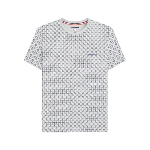 Image of Lambretta Mens Geo AOP Crew Neck Short Sleeve T-Shirt - White/Smoke Blue - 2XL