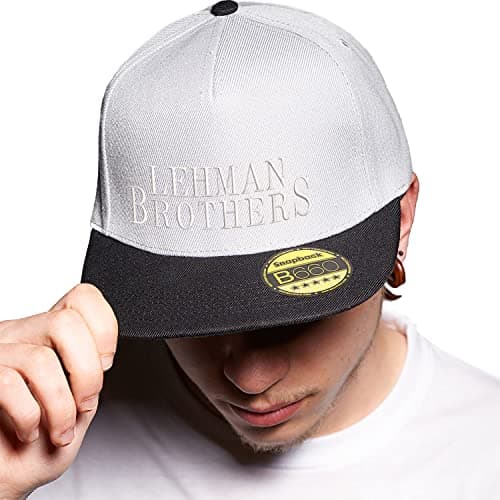 Image of BroiderStudio Lehman Brothers Risk Management Department Grey/Black Hat Flat Peak Adjustable Snapback Unisex Original Embroidered Urban Logo Cap