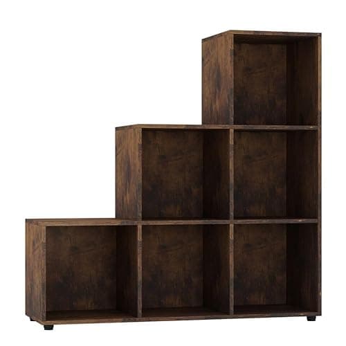 Image of URBNLIVING 6 Cube Step Storage Bookcase Unit Rustic Brown Bookshelf Cubes Multi Use DIY Shelves for Books Boxes Clothes Crochet Yarn Toys Shelf Home Office Organiser Display Box NEW