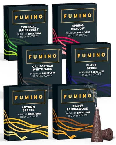 Image of Backflow Incense Cones Fumino Fresh Multipack Essentials Bundle 6 Boxes 90 Pieces Masala Agarbatti Joss Fragrance for Relaxation and Meditation, Home and House Decor Scent