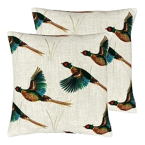 Image of Evans Lichfield Country Flying Pheasants Polyester Filled Cushion - Twin Pack,Multicolour,43 x 43cm