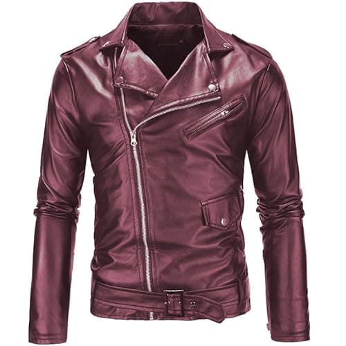 Image of 2025 Men's Leather Jacket Rock Motorcycle Retro Fur Jacket Denim Jacket Men Black, Brick Red, L