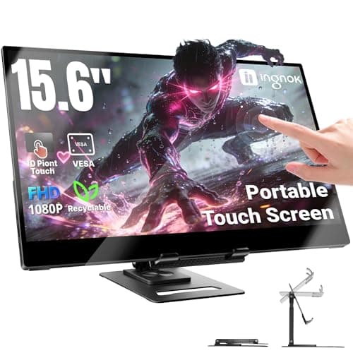 Image of Ingnok Portable Monitor Touchscreen 15.6" FHD 10-Point Touch Screen Monitor W/Vesa & 360° Kickstand, 1200:1 USB-C Mini HDMI Ultra-Thin Travel Monitors for Laptop/PC/Macbook/Phone