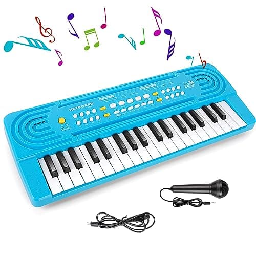Image of Shayson Kids Piano Keyboard with Microphone 37 Key Portable Music Piano for Childs Educational Electronic Musical Instrument Toys Gift for 3 4 5 6 Year Old Girls Boys Blue
