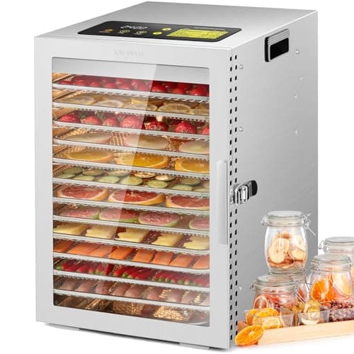 Image of Kwasyo 12 Trays Stainless Steel Food Dehydrator, Dual fan 360° Efficient Drying, 24H Adjustable Timer & 30-90℃ Temperature Control, Overheat Protection, Dehydrator Food Dyer uk for meat fruit, 800W