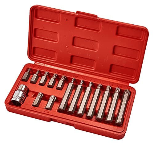 Image of Amtech 15pc Torx Bit & Socket Set, Long & Short Chrome Vanadium Steel Bits with 1/2" Drive Socket & Compact Case for Automotive, Machinery & DIY Repairs