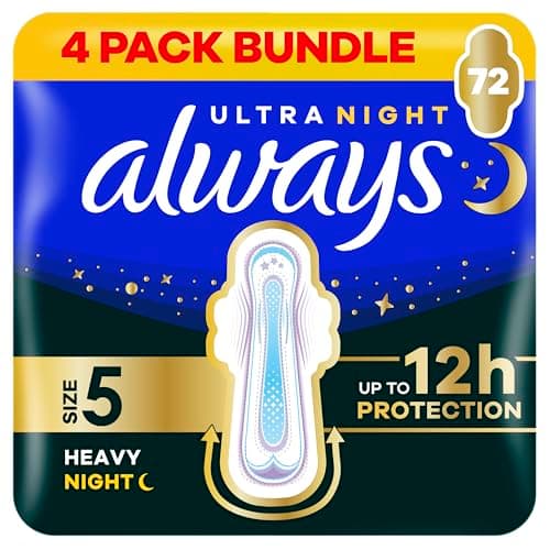 Image of Always Ultra Sanitary Towels Secure Night Extra (Size 5) with Wings 18 Pads, Super Absorbent and Ultra Thin, for Menstrual Periods, Pack of 4