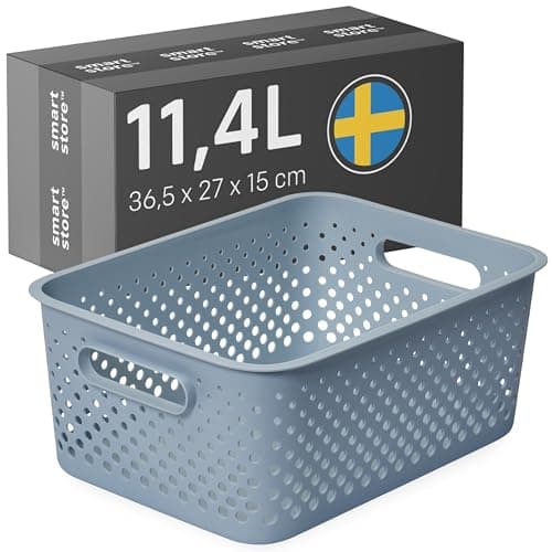 Image of SmartStore Storage Basket with Handles in Blue 11.4L (36.5x27x15cm) | Plastic Storage Bin from Recycled Plastic | Essence L Storage Box fits A4 paper| Storage with 10-year Warranty