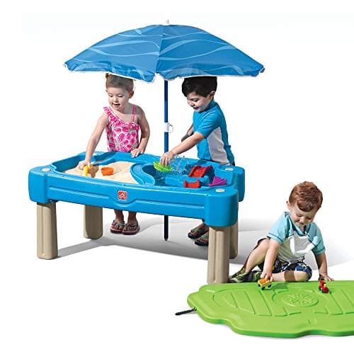 Image of Step2 Sand & Water Table Cascading Cove with lid, parasol & 6 accessories | Activity table / Sand table with lid for the garden | Water toys for children