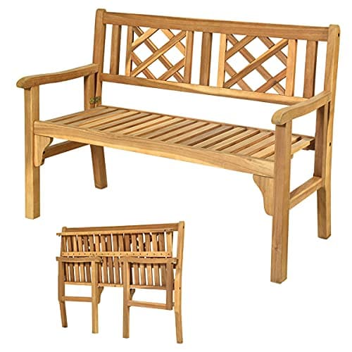 Image of CASART Folding Wooden Bench, Indoor Outdoor 2-Seater Garden Bench, Foldable 2 Person Loveseat for Park, Yard, Balcony, Porch