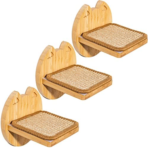 Image of Yangbaga Set Of 3 Climbing Cat Shelves Steps - Solid Wood Cat Wall Furniture - Wall Mounted Cat Tree Climbing Scratching Tower Furniture For Indoor Cats