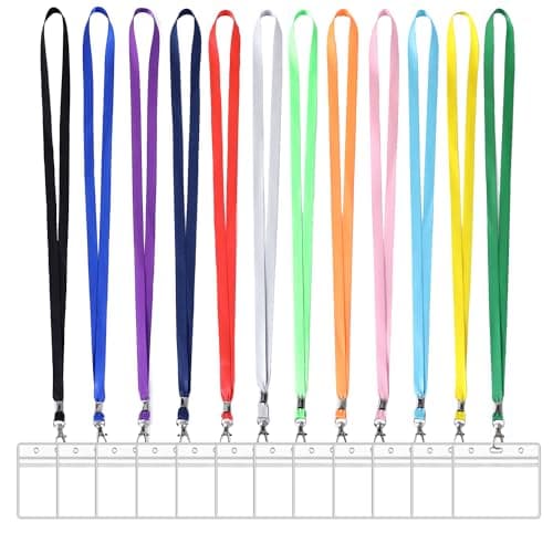 Image of 12pcs Lanyards for Neck with 12pcs Card Holder, Clear Plastic ID Card Holder and 12 Colors Lanyard, Horizontal Sealable Waterproof Name Badge Holders with Lanyard for ID Cards Office School