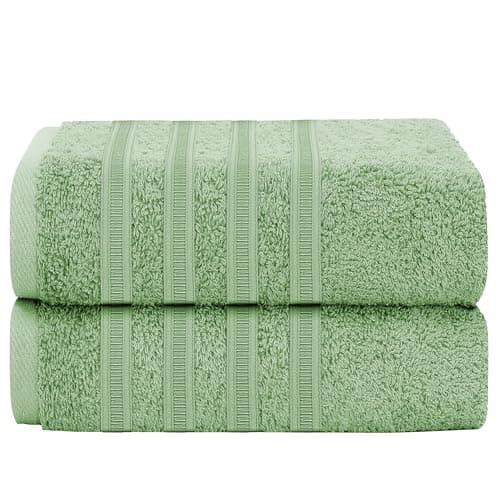 Image of Olivia Rocco Ritz Collection 2 Pack Jumbo Bath Sheet Viscose Stripe Towels Range Highly Absorbent and Super Soft Extra Large Bathsheets Towel Sets, Sage Green