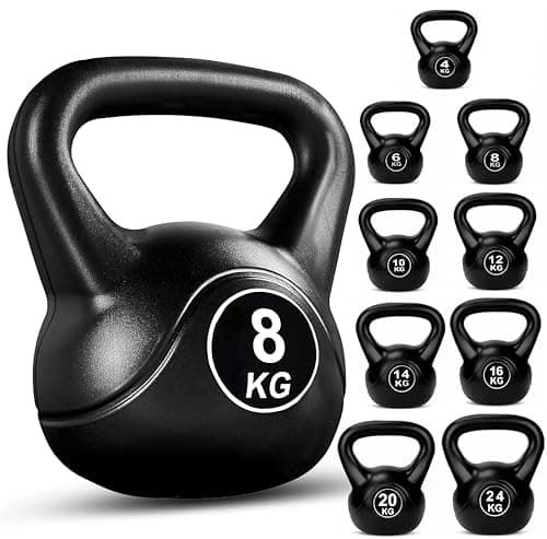 Image of FK Sports Kettlebells 4KG, 6KG, 8KG, 10KG, 12KG,14KG, 16KG, 20KG, 24KG | Heavy Weight Kettle Bell For Strength Cardio Training | Kettlebell for Home & Gym Fitness, Workout (Black, 8KG)