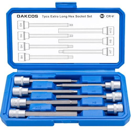 Image of DAKCOS 3/8" Drive Long Hex Bits Socket Set, 7pcs Allen Key Bit Socket Set, H3 H4 H5 H6 H7 H8 H10, CR-V Sockets and S2 Bit